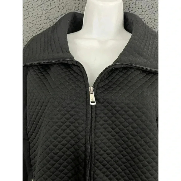 Lauren Ralph Lauren Womens Quilted Black Zip Up Blazer Top LARGE Collared - Picture 9 of 11